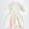 Floppy eared bunny buddy with pink blanket  that can be personalized with a name or monogram for your Little One's Comfort on-the-Go.