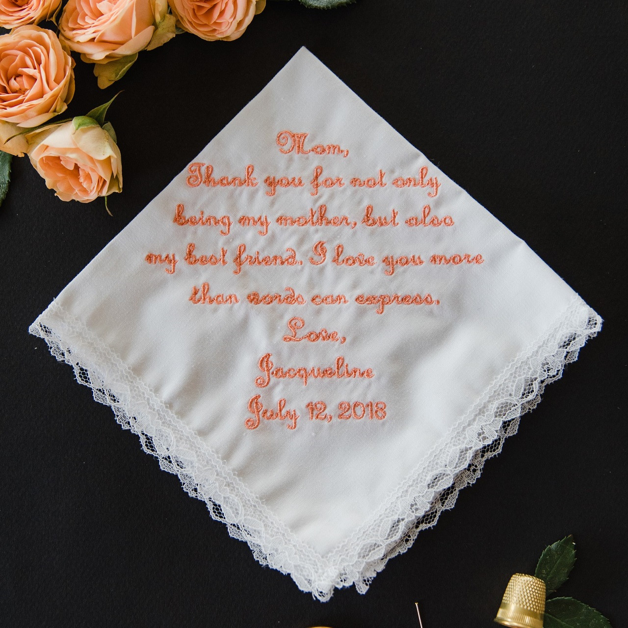 100% COTTON ANY WORDING EMBROIDERED PERSONALISED WEDDING HANDKERCHIEF POEMS 