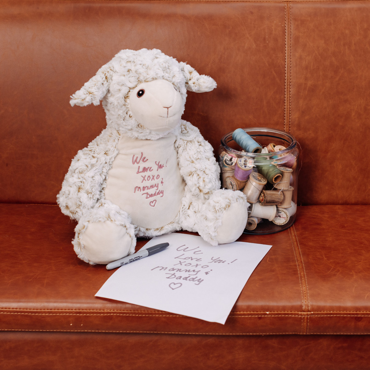 Embroidered Handwriting Stuffed Animal Lamb