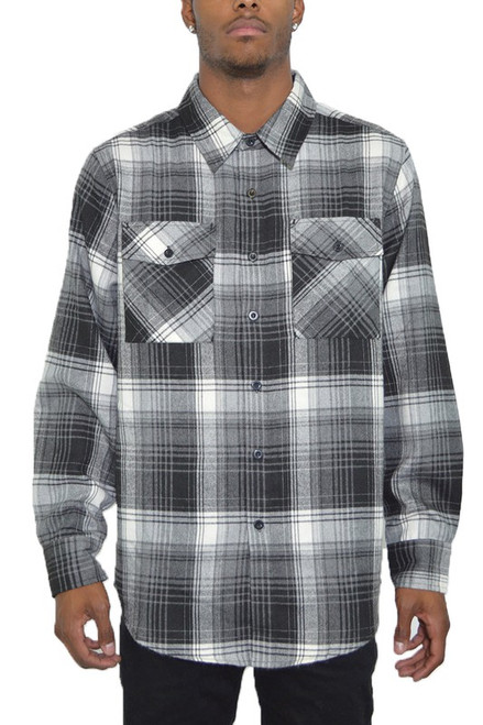 Plaid Checkered Long Sleeve Flannel - Black/Grey Plaid Checkered Long Sleeve Flannel - Black/Grey
