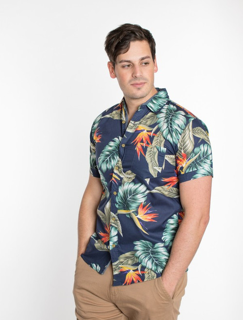 Birds of Paradise Button Down - Navy 