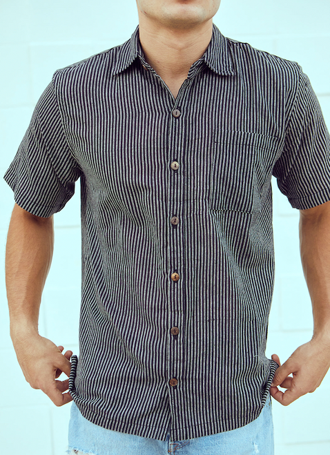 Short Sleeve Engineer Stripe Shirt - Black