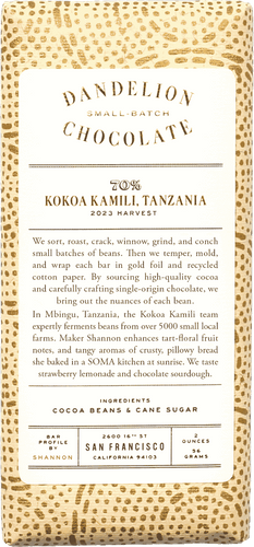 Dandelion Small Batch Chocolate 70% KOKOA KAMILI, Tanzania