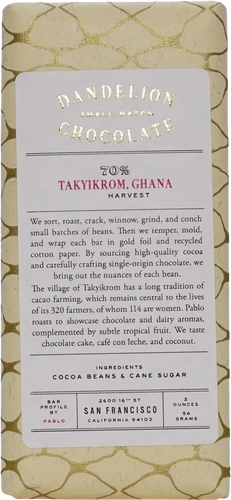 Dandelion SF Small Batch Chocolate 70% Takyikrom, Ghana
