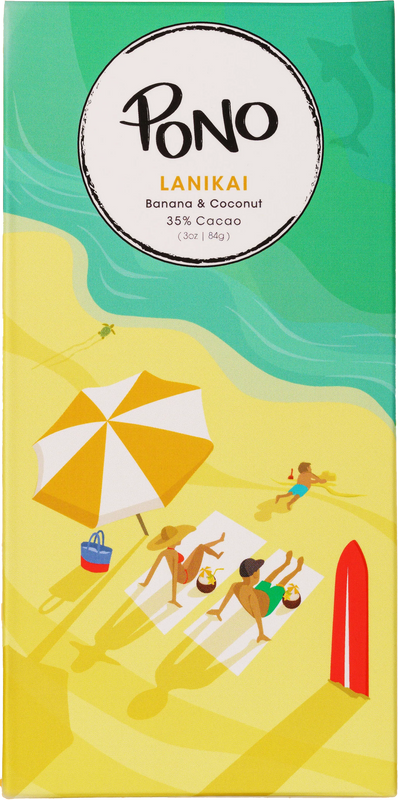 Pono Chocolate LANIKAI Bar, Banana + Coconut, 35% Cacao, Maui, Hawaii