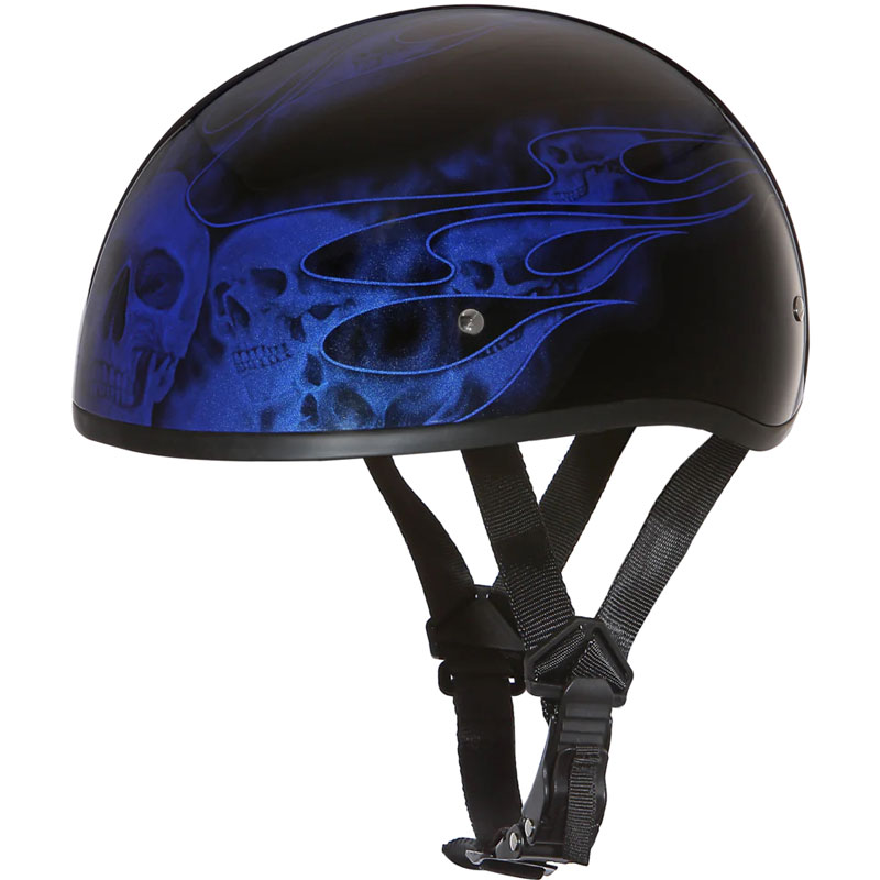 Daytona Skull Cap Slim Line Helmet Skull Flames Blue