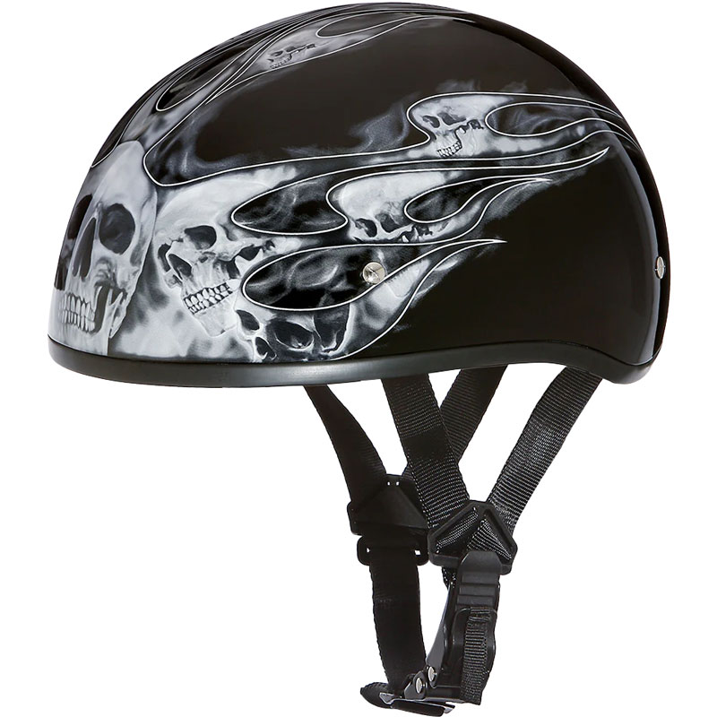 Daytona Skull Cap Slim Line Helmet Skull Flames Silver