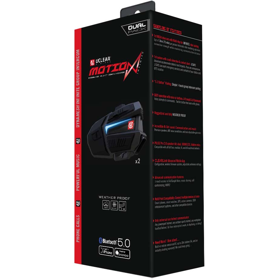 UCLEAR Motion Infinity Bluetooth Helmet Audio System Dual Pack