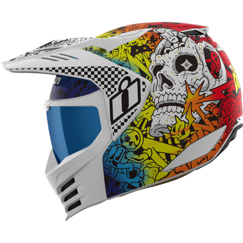 doodle motorcycle helmet ICON Ultraflite 3 MIPS  Gear free UltrafliteShield Includes clear Pinlock prepared shield for added clarity in extreme conditions (Pinlock insert lens sold separately) Upgradeable to HelmLink Bluetooth communication system (sold separately) The Dropshield Ultra visor must only be used while the main face shield is in the fully closed position. ICON Ultraflite MIPS Doodle 3