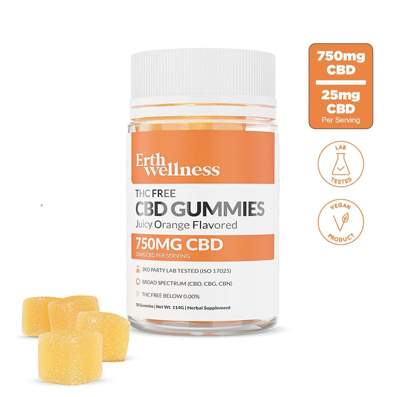 ERTH WELLNESS : THC Free CBD Vegan Gummies | 750MG