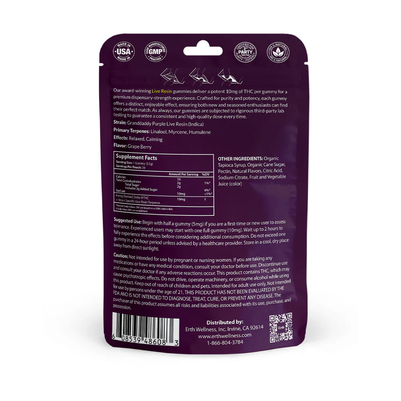 granddaddy purple gummies back of bag