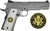 Army Themed Left Side Safety Cut 1911 Colt A1 Government / Commander Full Size and Clones (Grips Only) with US Army Colored Medallion Set in Double Diamond White Ivory Colored ABS (GRIP-LI-11-DMOND-COL-ARMY-WHT)