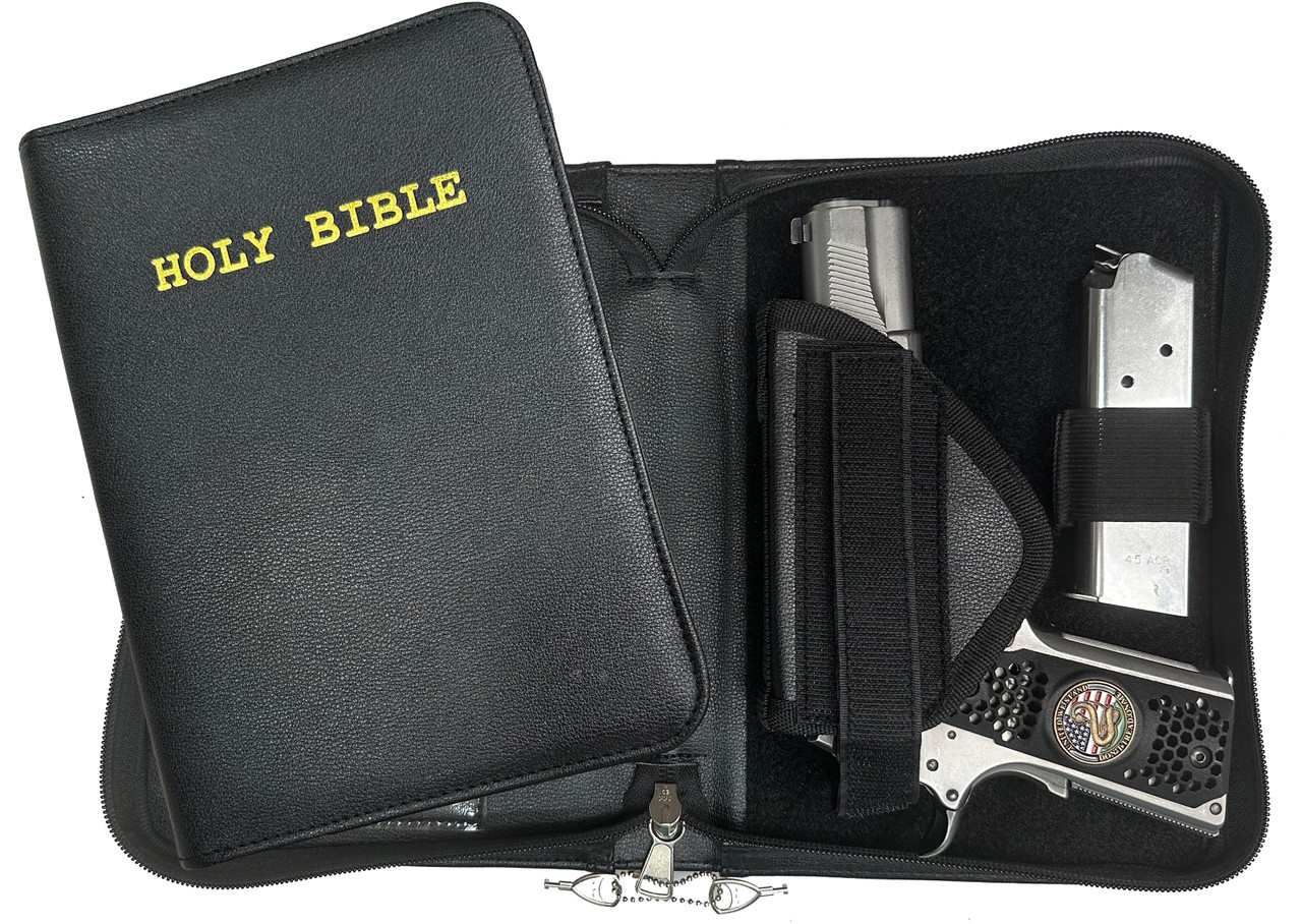 Garrison Grip Exclusive High-End Vegan Faux Leather Locking Bible Case for Large and Medium Pistols Including Colt 1911 Sig Sauer P365 GLOCK 17 and 19 and more. See Interior Dimensions Below