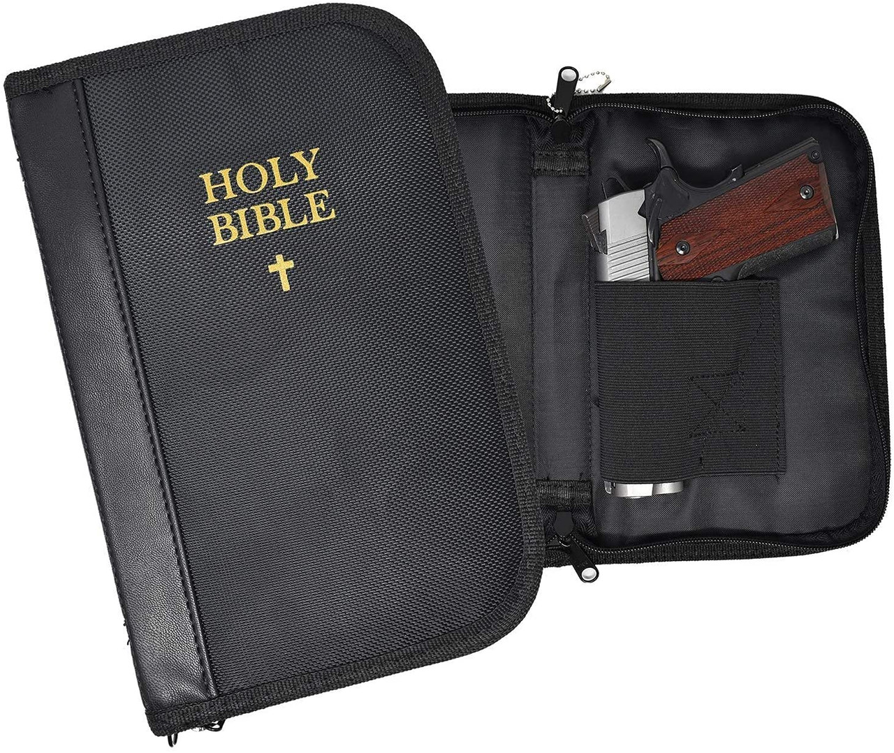 Garrison Grip Practical Tech Faux Leather and Canvas Lockable Bible-Themed Gun Case Ideal for Compact and Subcompact Handguns, Premium Security and Style for GLOCK, Ruger, Smith and Wesson, and More