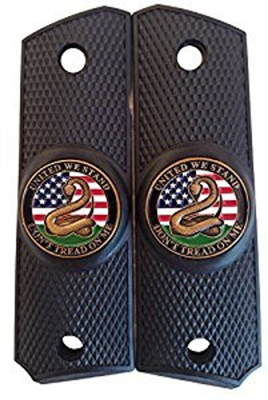 Garrison Grip 1911 Colt A1 Full Size and Clones (Grips Only) with UNITED WE STAND Colored Medallion Set in Solid High Grade Ebony Black Colored ABS 