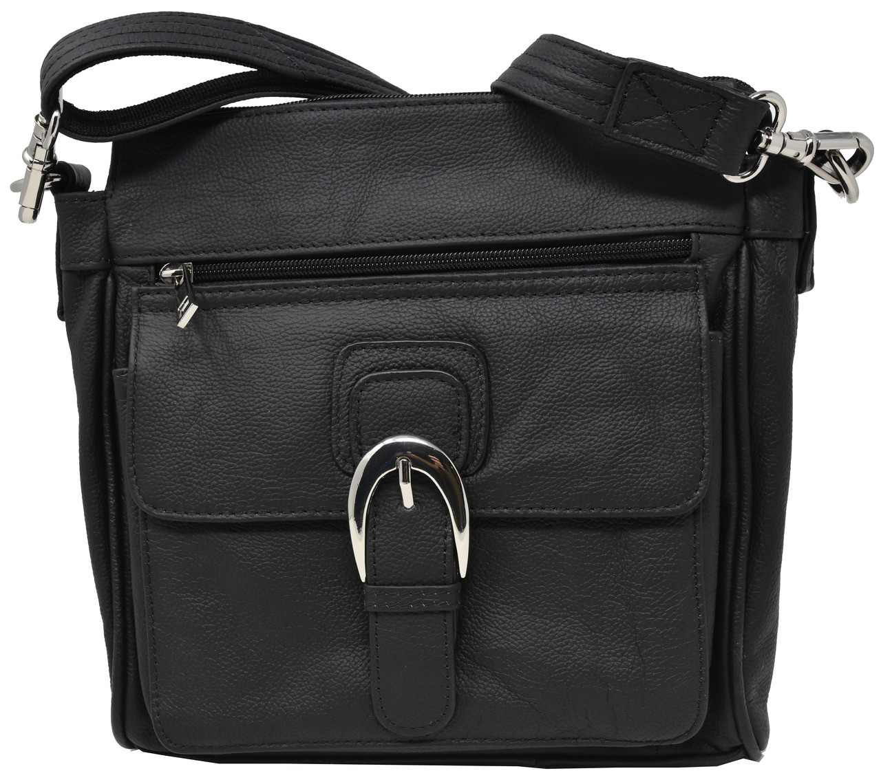 Black Crossbody or Shoulder Carry Leather Locking Concealment Purse  - CCW Concealed Carry Gun Bag