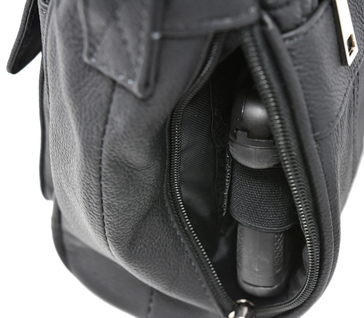 Black Crossbody or Shoulder Carry Leather Locking Concealment Purse  - CCW Concealed Carry Gun Bag