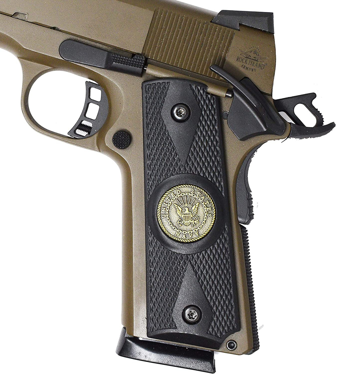  Garrison Grip 1911 Colt A1 Full Size and Clones (Grips Only) with US Navy Pewter Medallion Set in Double Diamond Ebony Black Colored ABS 