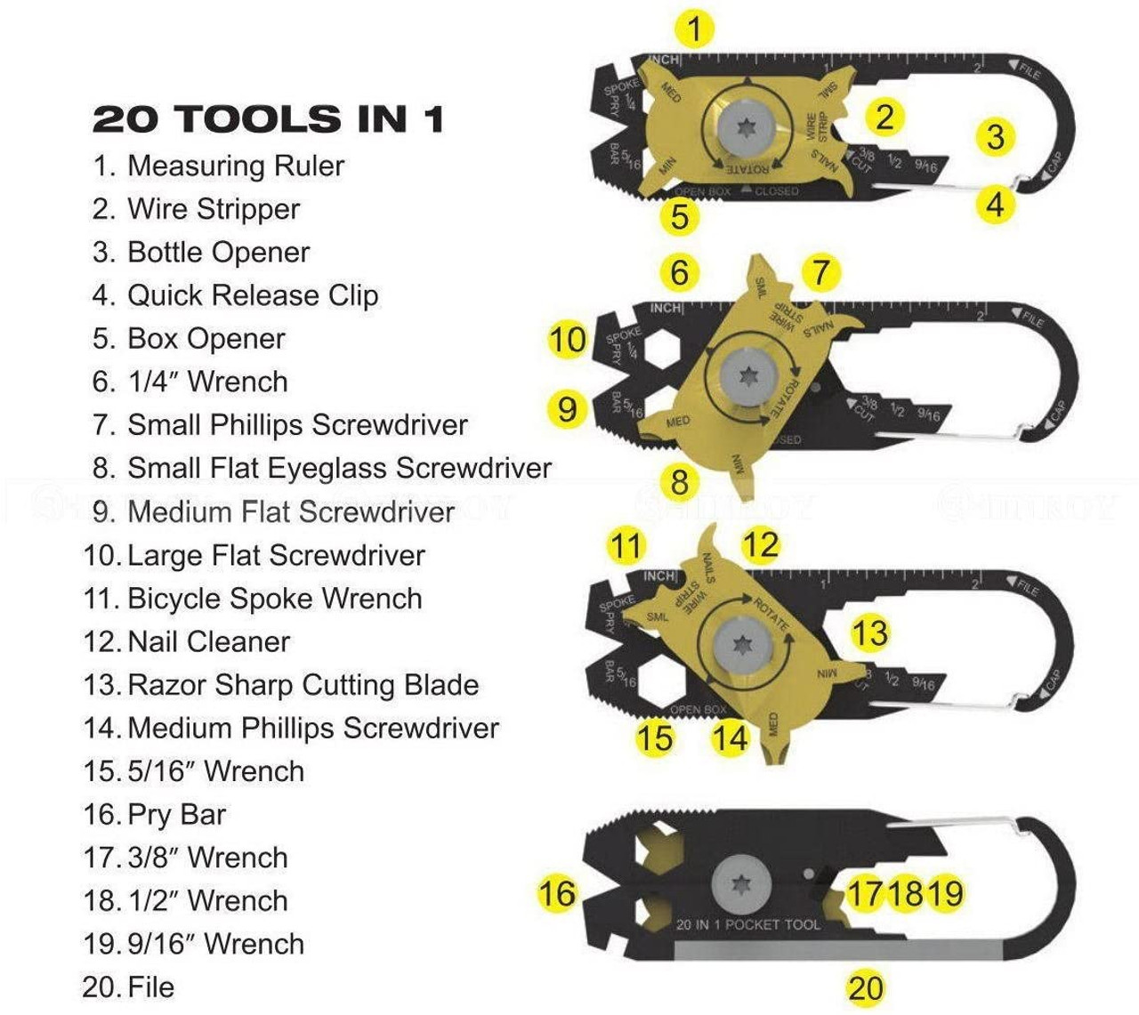 Garrison Grip 20 in 1 Screwdriver Wrench Keychain EDC Stainless Steel Multi Tool