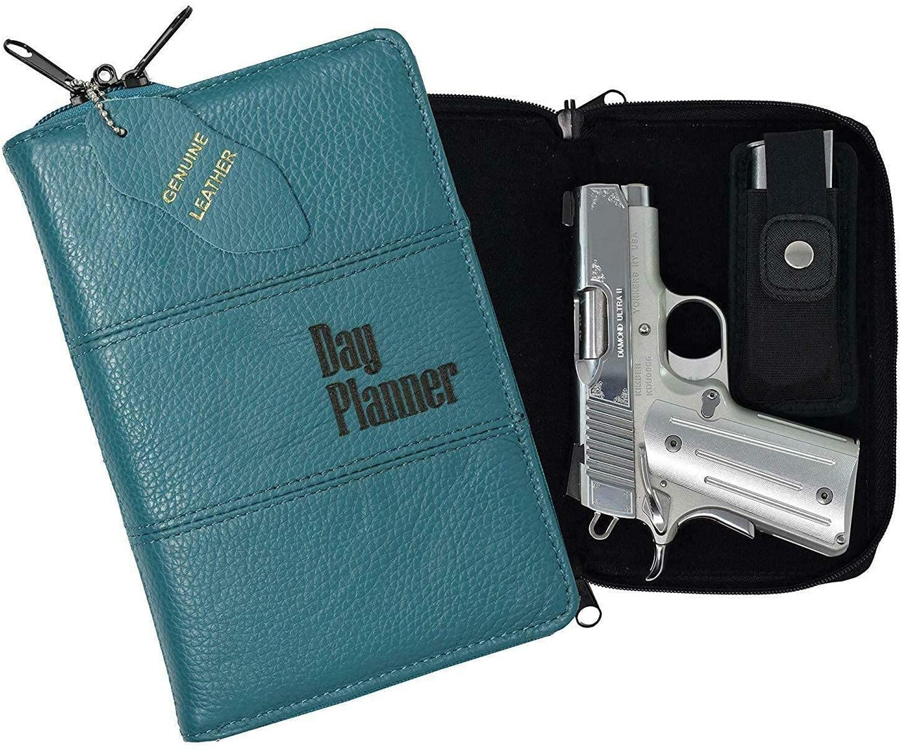 Garrison Grip Quality Leather Locking Day Planner Gun Case for Subcompact Guns. 3 Digit Lock Included. (GTSN-DP) TURQ