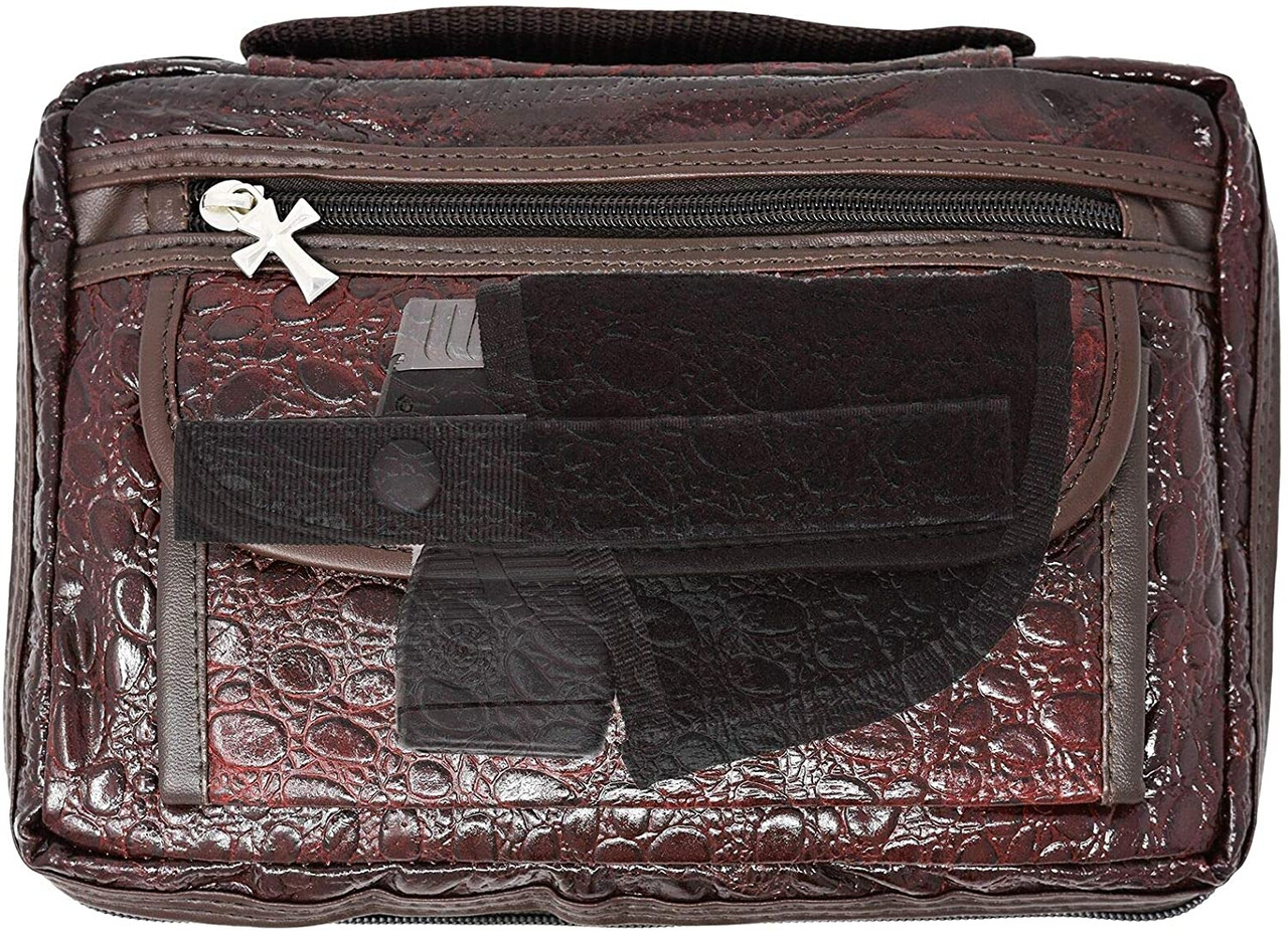 Garrison Grip CCW Leather Alligator Patterned Bible or Day Planner Cover Case for Small Sized 380 Cal and 9mm Guns (Cover Case - Maroon)