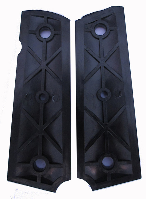 Army Themed Ambi Safety Cut 1911 Grips for Colt A1 Government / Commander Full Size and Clones (Grips Only) with US Army Pewter Medallion Set in Solid High-Grade Ebony Black Colored ABS (GRIP-LI-11-SOLID-PEW-ARMY-BLK)