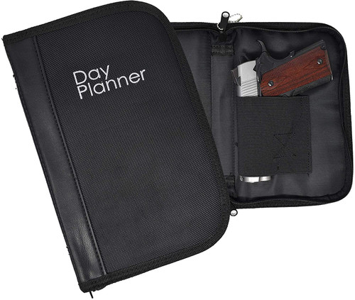 Garrison Grip Practical Tech Faux Leather and Canvas Lockable Day Planner-Themed Gun Case Ideal for Compact and Subcompact guns, Premium Security and Style for GLOCK, Ruger, Smith and Wesson, and More