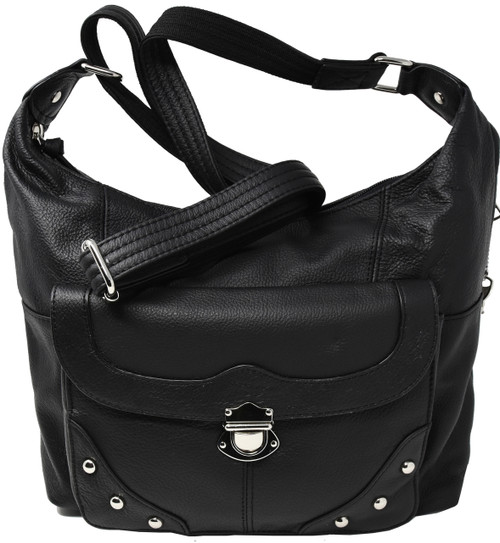 Black Crossbody or Shoulder Carry Leather Locking Concealment Purse  2- CCW Concealed Carry Gun Bag