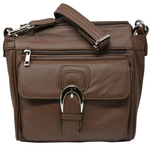 Brown Crossbody or Shoulder Carry Leather Locking Concealment Purse  - CCW Concealed Carry Gun Bag