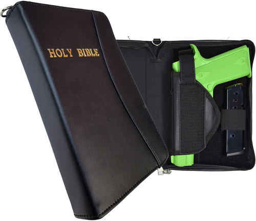 Leather Bible Gun Case for Carry or Storage with Gold Leaf Letters for LG & SM Guns