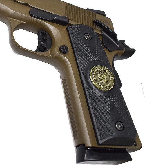 Garrison Grip 1911 Colt A1 Full Size and Clones (Grips Only) with US Navy Pewter Medallion Set in Double Diamond Ebony Black Colored ABS 