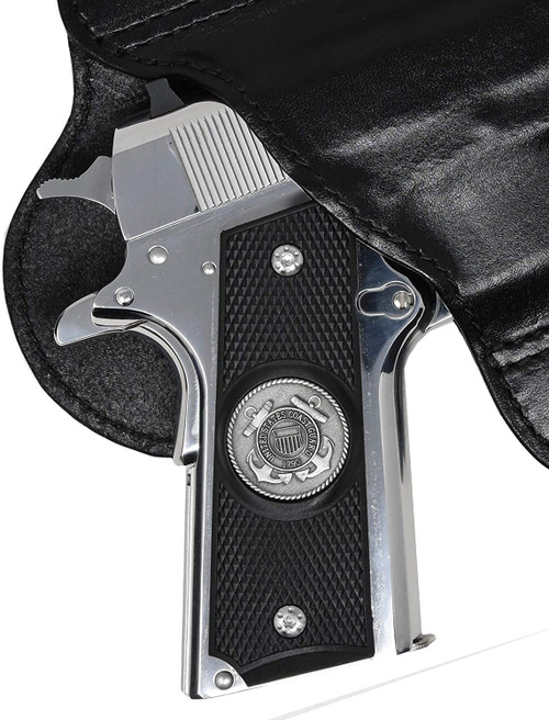 Garrison Grip 1911 Colt A1 Full Size and Clones (Grips Only) with US Coast Guard Pewter Medallion Set in Solid High Grade Ebony Black Colored ABS 