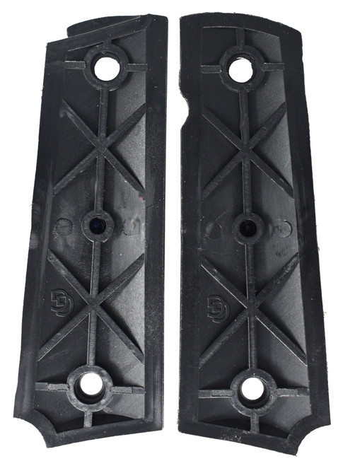 Army Themed Left Side Safety Cut 1911 Colt A1 Government / Commander Full Size and Clones (Grips Only) with US Army Colored Medallion Set in Double Diamond Ebony Black ABS (GRIP-LI-11-DMOND-COL-ARMY-BLACK)