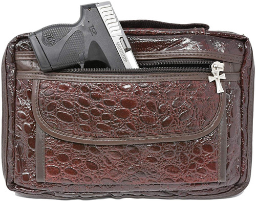 Garrison Grip CCW Leather Alligator Patterned Bible or Day Planner Cover Case for Small Sized 380 Cal and 9mm Guns (Cover Case - Maroon)