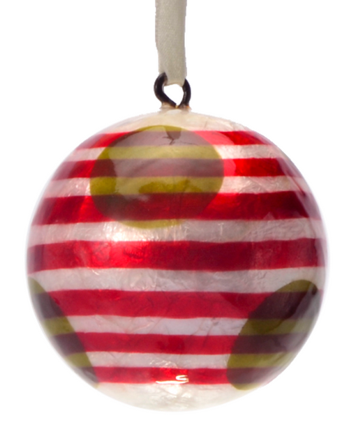 Santa's Red Stripes Made Painted Capiz Christmas Ornament 