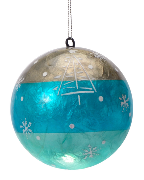 Wishful Christmas Hand Made Painted Capiz Christmas Ornament