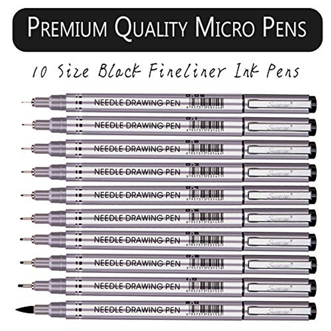 Precision Micro-Line Pens, Set of 9 Black Micro-Pen Fineliner Ink Pens,  Waterproof Archival ink, Multiliner, Sketching, Anime, Artist Illustration