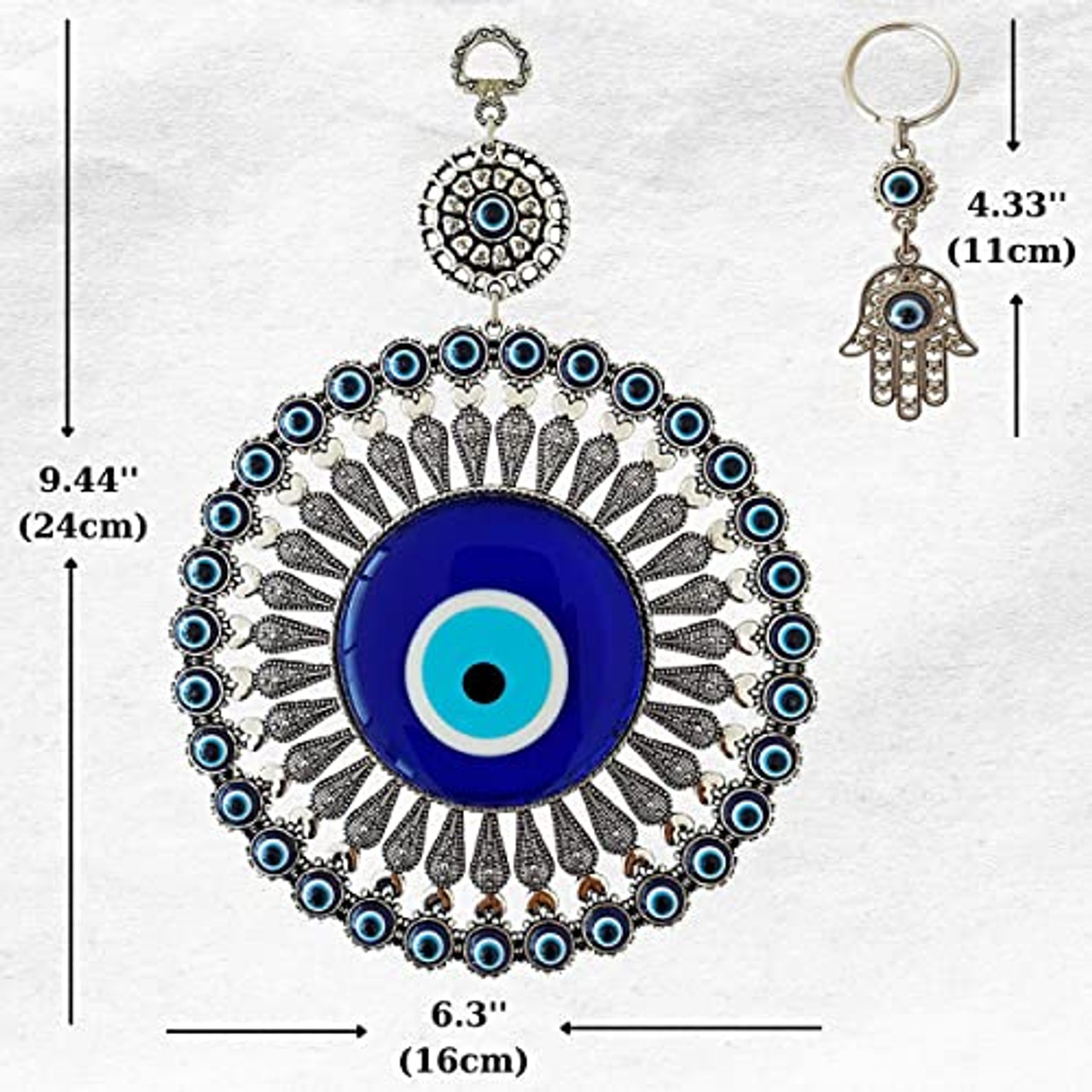 Erbulus Großes türkisches blaues Evil Eye-Wanddeko aus Glas mit