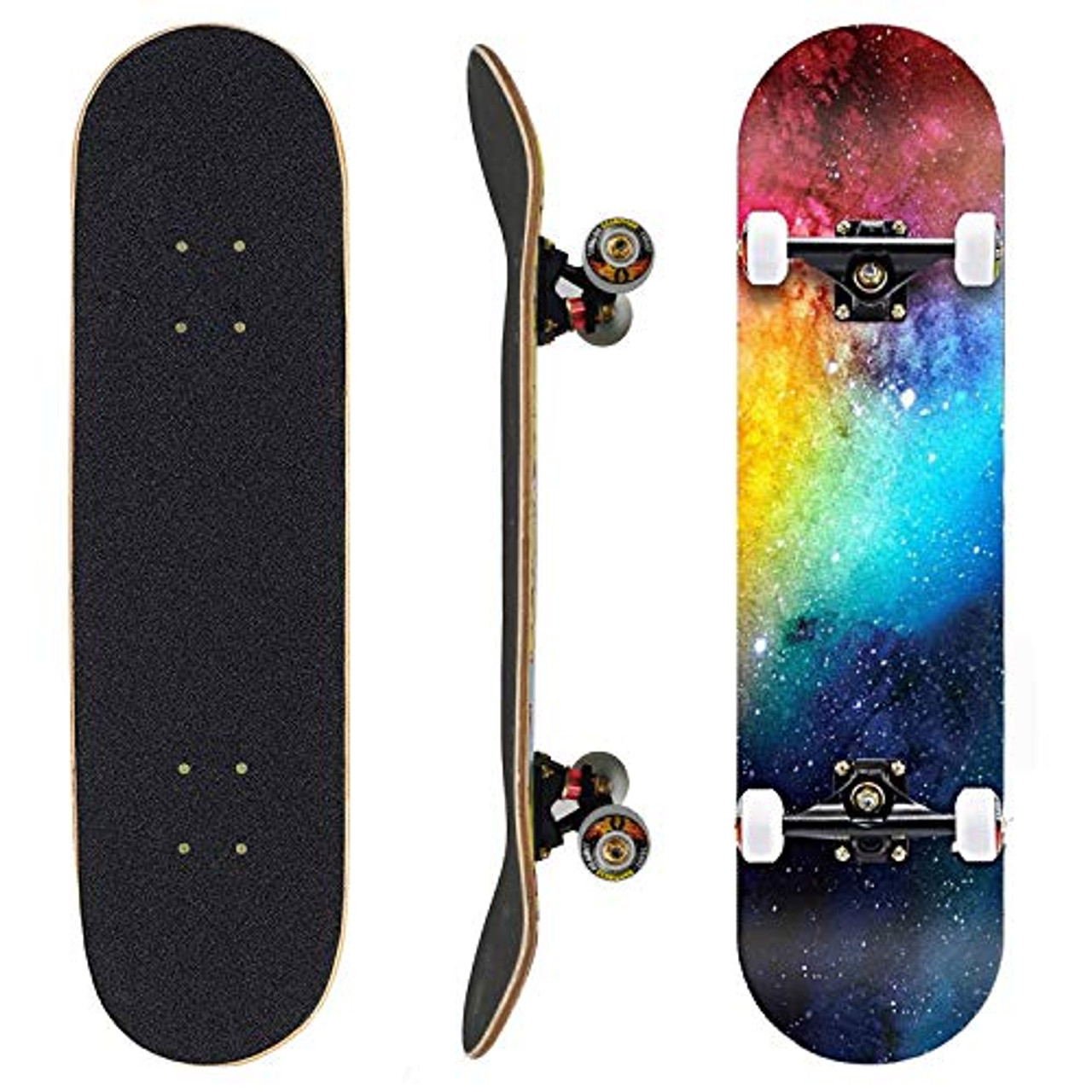 Skateboard YYCM 7vrstvé javorové dřevěné paluby 31" x 8" Outdoor Street  ABEC-11 Double-Warped skateboardy pro dospívající dospělé začátečníky  (Nebula) – výhodné ceny za oceán