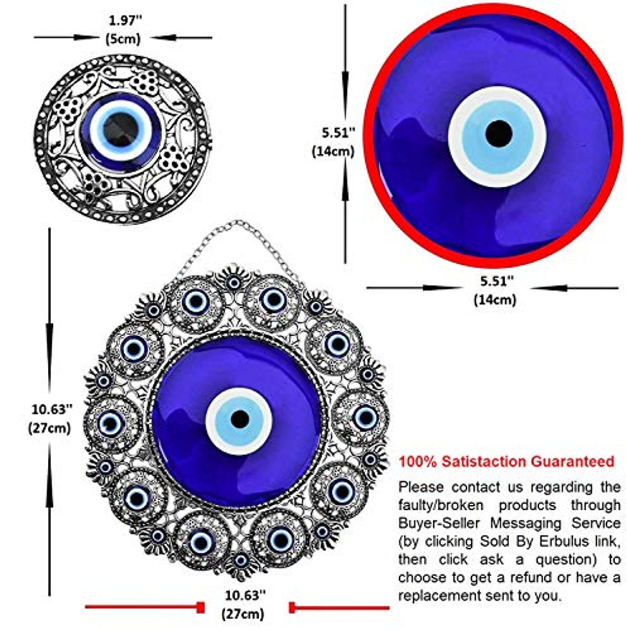  Erbulus Türkisches blaues böses Auge Wandbehang