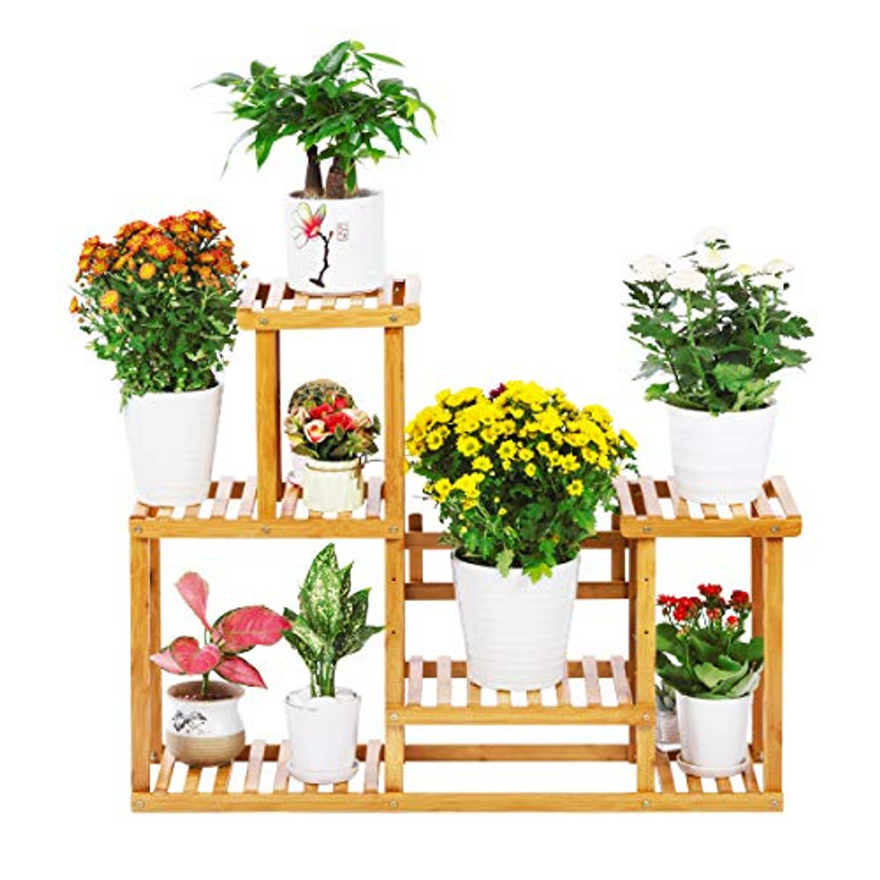 Stojan na bambusové rostliny 4patrový vnitřní a venkovní držák na více  květináčů Policový květináč Výstavní regálová jednotka pro terasu, zahradu,  obývací pokoj, rohový balkon a ložnici (7-9 květináčů) – výhodné ceny za  oceán