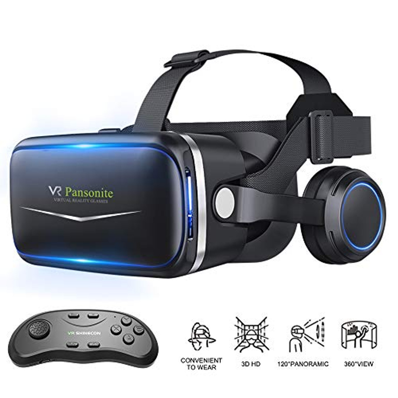 Náhlavní souprava Pansonite VR s dálkovým ovládáním 3D brýle Náhlavní  souprava pro virtuální realitu pro VR hry a 3D filmy Systém péče o zrak pro  iPhone a chytré telefony Android - OceanBargains
