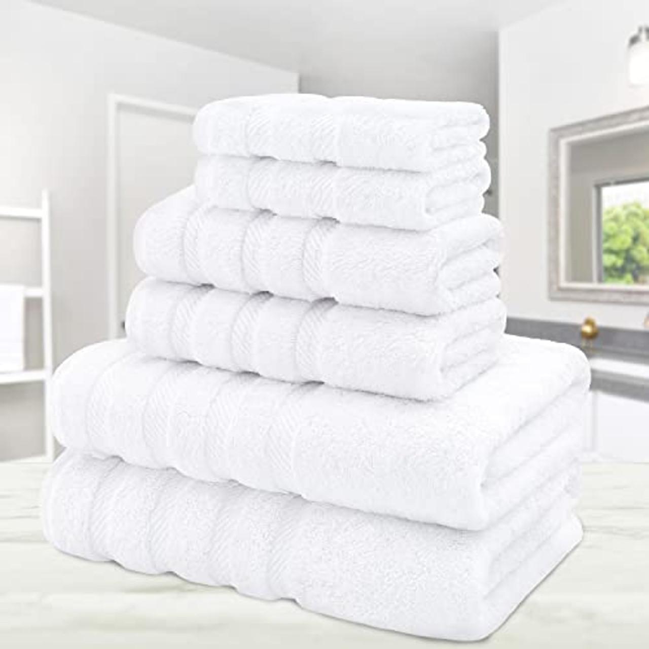 Americká měkká lněná 6dílná sada ručníků 2 osušky 2 ručníky 2 utěrky Super  měkké a savé ručníky ze 100% turecké bavlny do koupelny a kuchyně sprchové  ručníky, zářivě bílé - OceanSlevy