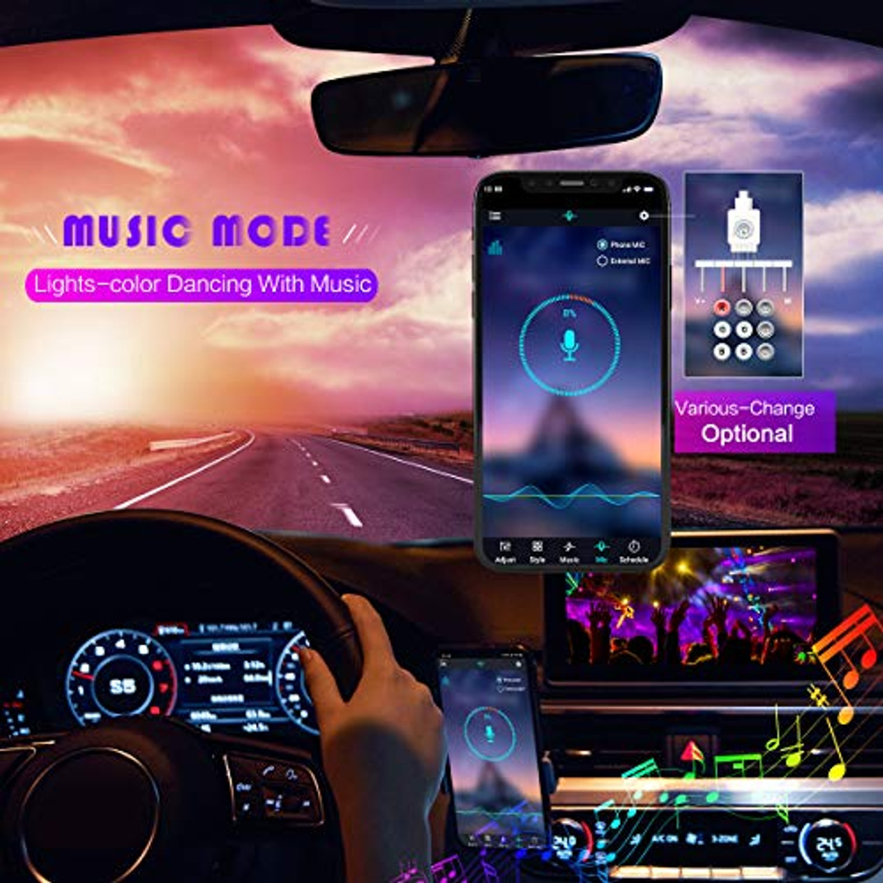 LED-Auto-Innenbeleuchtung, App-gesteuerte Auto-Innenbeleuchtung mit  USB-Anschluss, mehrfarbige Auto-LED-Innenbeleuchtung als Umgebungslicht,  Musik-Synchronisation, LED-Innenbeleuchtung für Autos mit  Sound-Aktiv-Funktion – OceanBargains