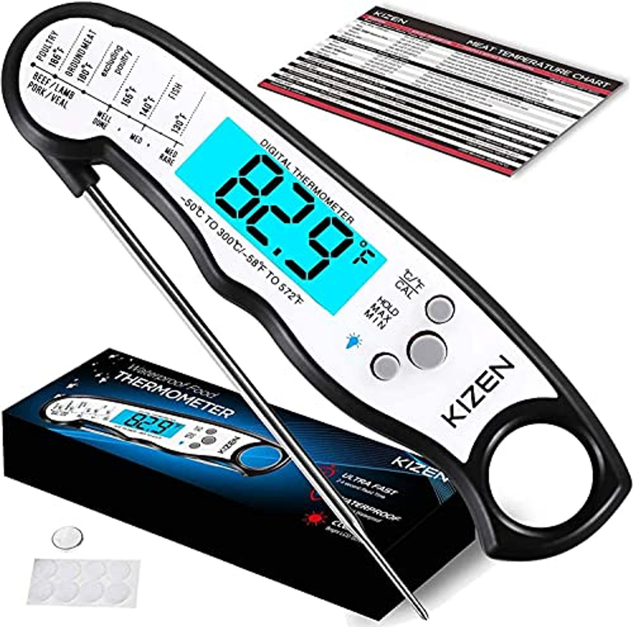 KIZEN Digitales Fleischthermometer mit Sonde – wasserdichtes, sofort  ablesbares Lebensmittelthermometer für die Küche zum Kochen, Backen,  Flüssigkeiten, Süßigkeiten, Grillen, Grillen und Heißluftfritteuse –  Schwarz/Weiß – OceanBargains