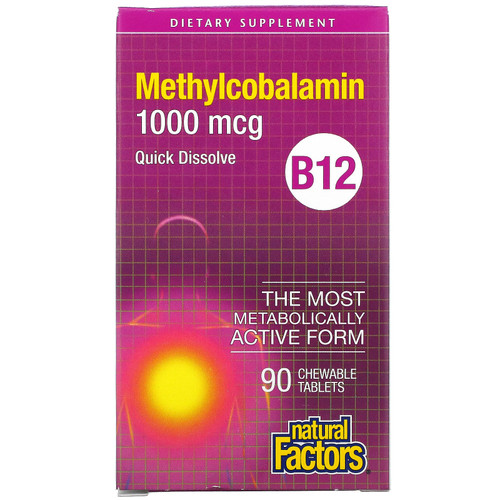 Natural Factors  B12  Methylcobalamin  1 000 mcg  90 Chewable Tablets