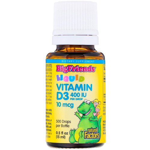 Natural Factors  Big Friends  Liquid Vitamin D3  10 mcg 400 IU  0.5 fl oz (15 ml)