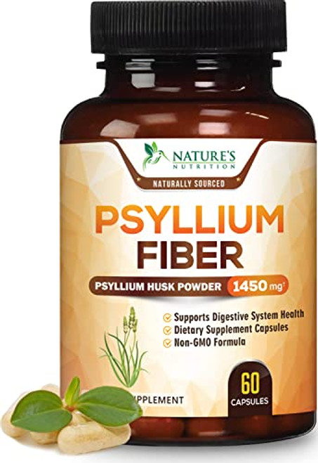 Psyllium Husk Capsules 1450mg - Premium Natural Soluble Fiber Supplement - Made