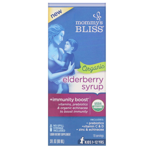 Mommy's Bliss  Organic Elderberry Syrup + Immunity Boost  3 fl oz (90 ml)
