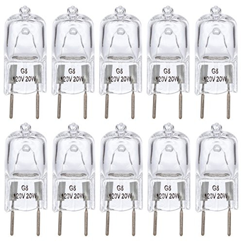 Simba Lighting Halogen Light Bulb G8 T4 20W JCD Bi-Pin (10 Pack) Shorter 1-3/8" (1.38") Length for Under Cabinet Puck Lights, Kitchen Hood, Landscape Lights, Desk Lamps 120V Dimmable, 2700K Warm White